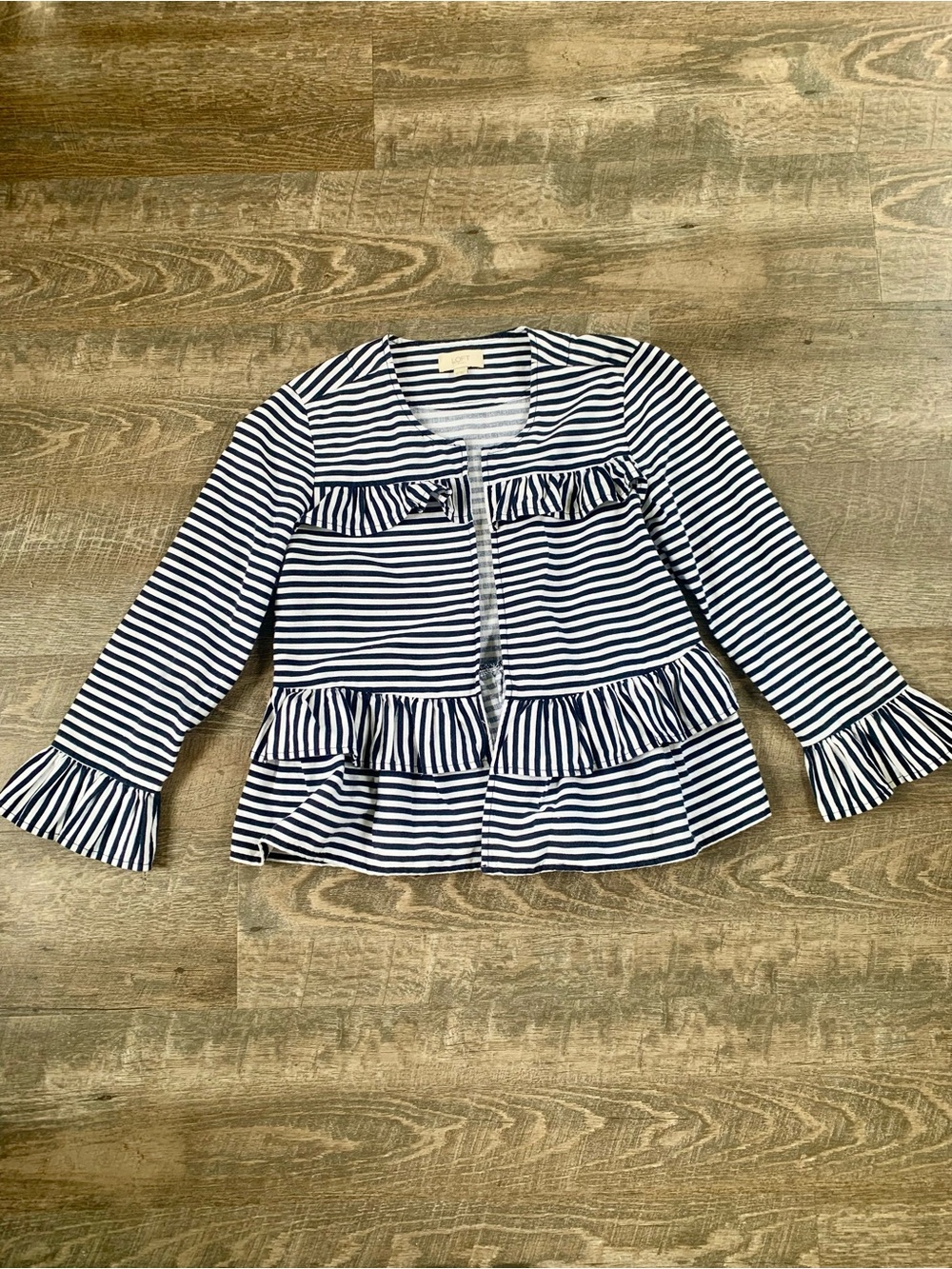 Loft Emo Workwear Striped Ruffle Women’s Jacket - Navy & White